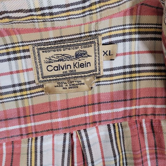 Vtg CALVIN KLEIN Shirt Weathered American Classic Sz XL Button Up Plaid - Picture 3 of 5
